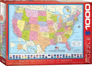 Kaart van de V.S. [Map of the USA] - 1000 stukjes 68×48cm (b×h) - Legpuzzel de Eurographics, édition Multicolore – boîte 1 sur 2