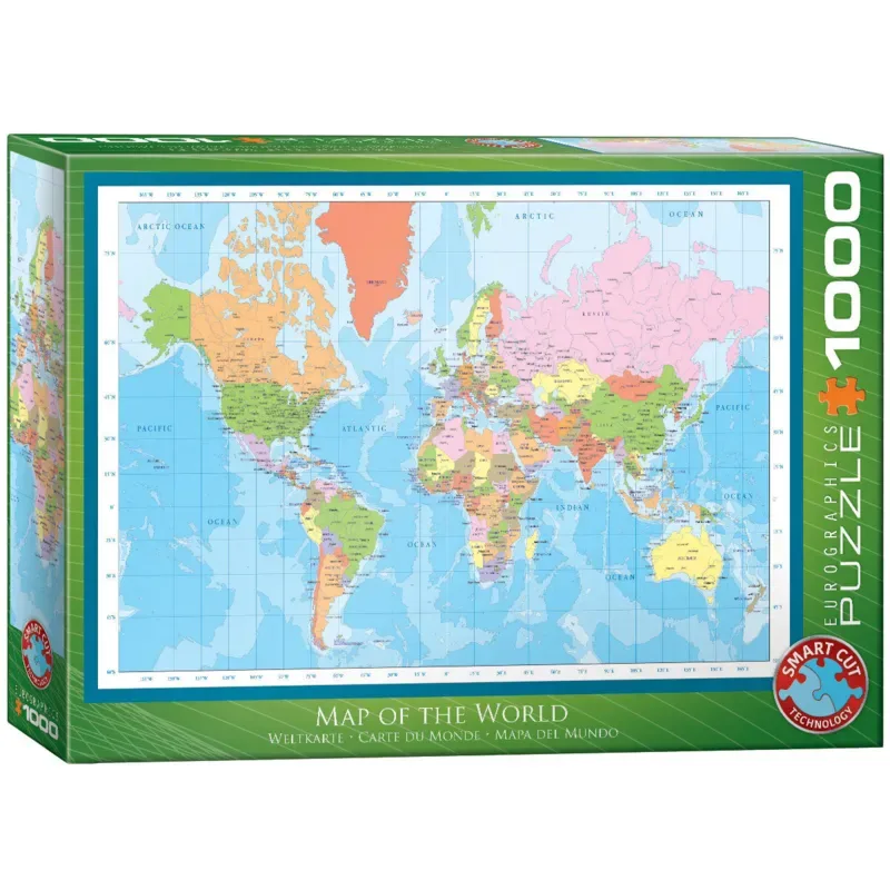 Kaart van de Wereld [Map of the World] - 1000 stukjes 68×48cm (b×h) - Legpuzzel van Eurographics, editie Meerkleurig – doos 2 van 2