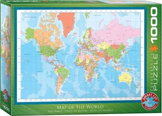 Kaart van de Wereld [Map of the World] - 1000 stukjes 68×48cm (b×h) - Legpuzzel van Eurographics, editie Meerkleurig – doos 1 van 2