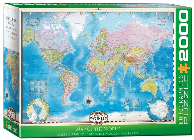 Kaart van de Wereld [Map of the World] - 2000 stukjes 97×68cm (b×h) - Familie Legpuzzel från Eurographics, utgåva Flerfärgad – kartong