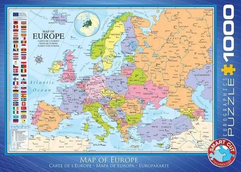 Kaart van Europa [Map of Europe] - 1000 stukjes 68×48cm (b×h) - Legpuzzel de Eurographics, édition Multicolore – boîte