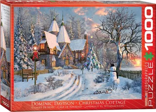 Kersthutje [Christmas Cottage] - Dominic Davison - 1000 stukjes 68×48cm (b×h) - Legpuzzel från Eurographics, utgåva Flerfärgad – kartong 1 av 2