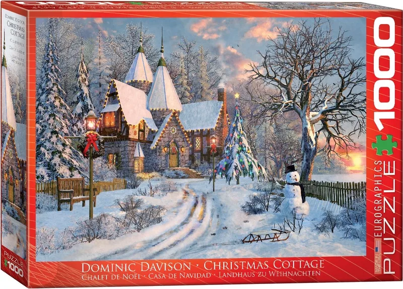 Kersthutje [Christmas Cottage] - Dominic Davison - 1000 stukjes 68×48cm (b×h) - Legpuzzel från Eurographics, utgåva Flerfärgad – kartong 1 av 2