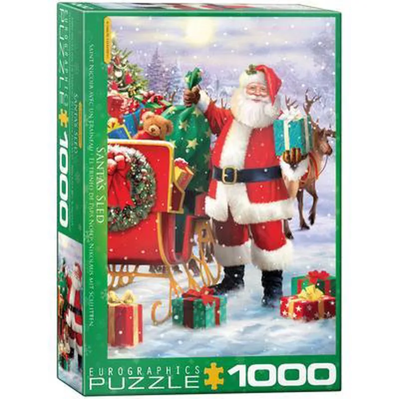 Kerstman met slee [Santa with Sled] - Simon Treadwell - 1000 stukjes 48×68cm (b×h) - Legpuzzel van Eurographics, editie Meerkleurig – doos 1 van 2