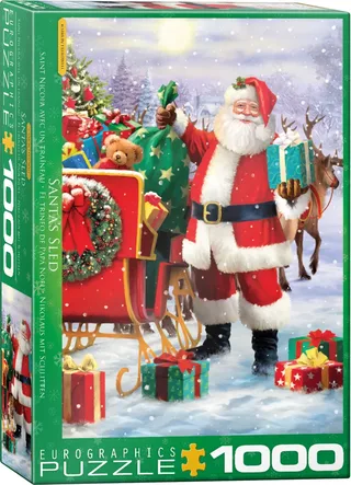 Kerstman met slee [Santa with Sled] - Simon Treadwell - 1000 stukjes 48×68cm (b×h) - Legpuzzel van Eurographics, editie Meerkleurig – doos 2 van 2