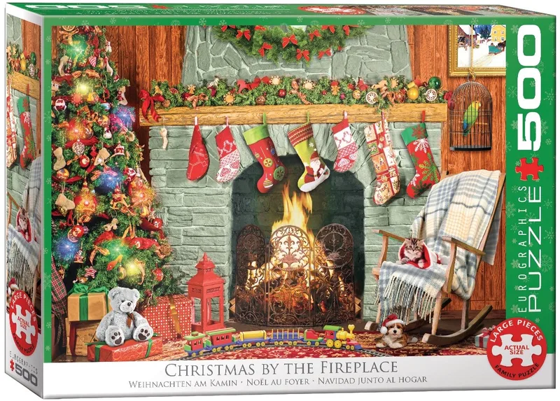 Kerstmis bij de Open Haard [Christmas by the Fireplace] - Paul Normand - 500 stukjes 68×48cm (b×h) - Legpuzzel from Eurographics, Multicolour edition – box