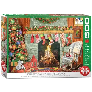 Kerstmis bij de Open Haard [Christmas by the Fireplace] - Paul Normand - 500 stukjes 68×48cm (b×h) - Legpuzzel fra Eurographics, Flerfarvet-udgave – æske 2 af 2