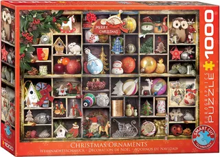 Kerstversiering [Christmas Ornaments] - 1000 stukjes 68×48cm (b×h) - Legpuzzel de Eurographics, édition Multicolore – boîte 1 sur 2