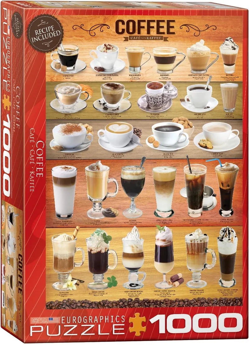 Koffie [Coffee] - 1000 stukjes 48×68cm (b×h) - Legpuzzel van Eurographics, editie Meerkleurig – doos