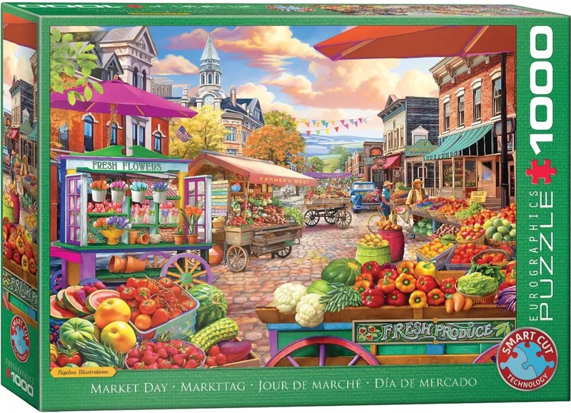 Marktdag [Market Day] - Bigelow Illustrations - 1000 stukjes 68×48cm (b×h) - Legpuzzel von Eurographics, Ausgabe Mehrfarbig – Schachtel