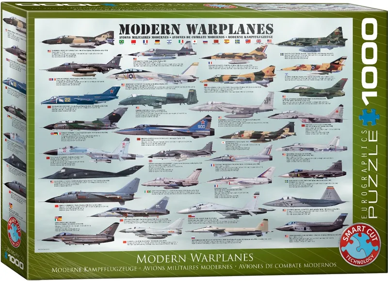 Mederne Oorlogsvliegtuigen [Modern Warplanes] - 1000 stukjes 68×48cm (b×h) - Legpuzzel de Eurographics, édition Multicolore – boîte 1 sur 2