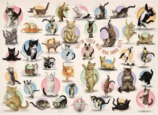 Merkloos Puzzel 500 Stukjes: Yoga Katjes from Eurographics, Multicolour edition – box 1 of 2