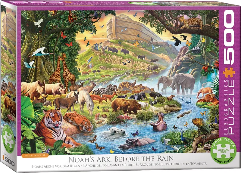 Noahs Ark voor de Regen [Noah's Ark Before the Rain] - Steve Crisp - 500 XL stukjes 68×48cm (b×h) - Familie Legpuzzel fra Eurographics, Flerfarvet-udgave – æske