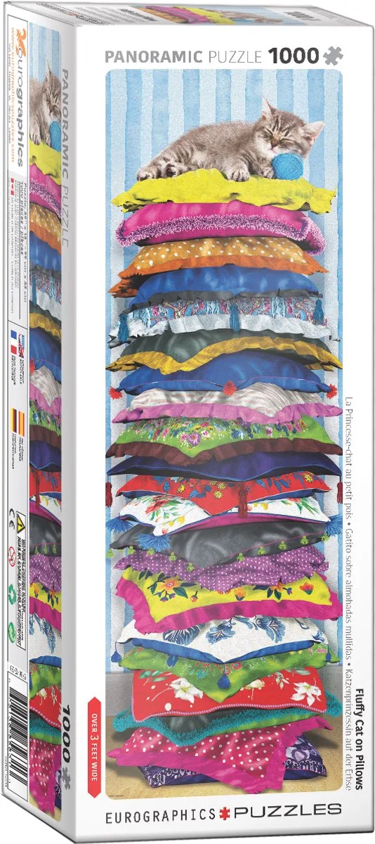 Pluizige kat op kussens [Fluffy Kitty on Pillows] - 1000 stukjes 32×96cm (b×h) - Panorama Legpuzzel de Eurographics, édition Multicolore – boîte
