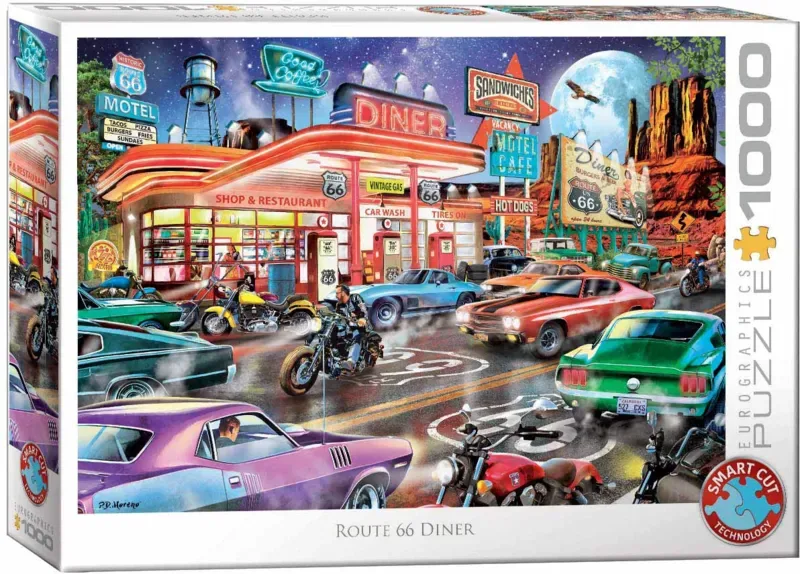 puzzel Route 66 Diner - legpuzzel 1000 stukjes auto. von Eurographics, Ausgabe Mehrfarbig – Schachtel 2 von 2