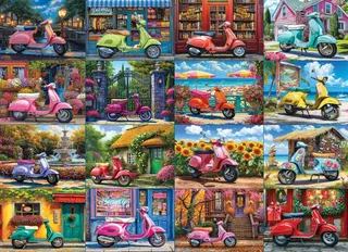 Puzzle 16 Scooters by Chris Bigelow - 1000 pièces von Eurographics – Schachtel 1 von 2