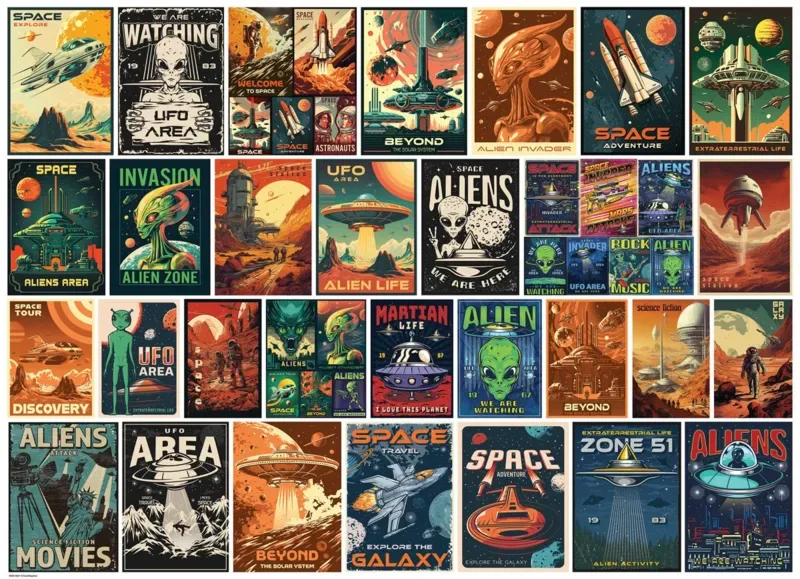 Puzzle Affches Retro d'Extraterrestres - 1000 pièces van Eurographics – doos 1 van 2