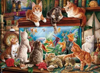 Puzzle Chats Près de L'Aquarium - 1000 pièces de Eurographics – boîte 1 sur 2
