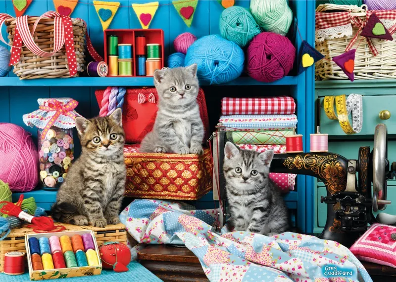 Puzzle Des Chatons dans la Salle de Couture - 1000 pièces van Eurographics – doos