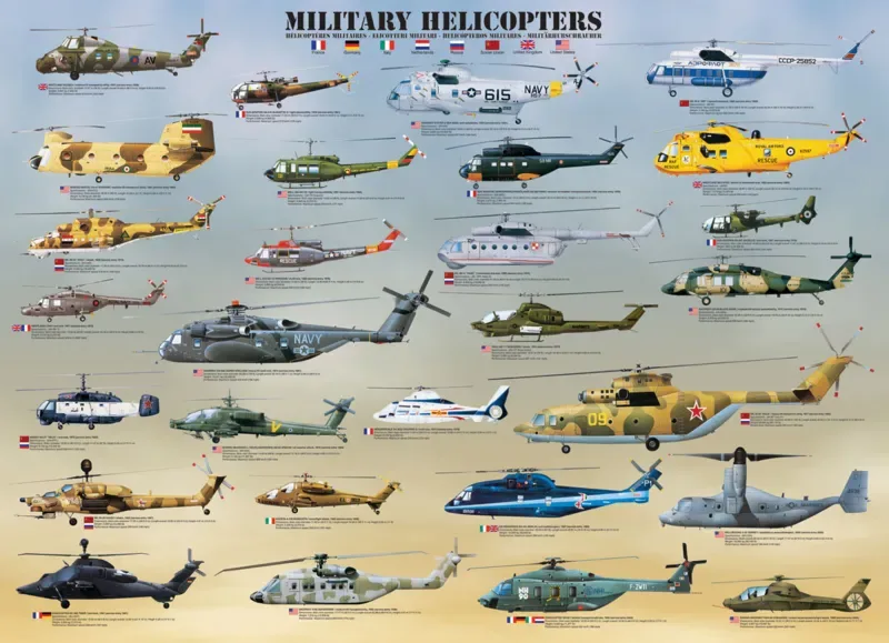Puzzle Hélicoptères Militaires - 1000 pièces van Eurographics – doos