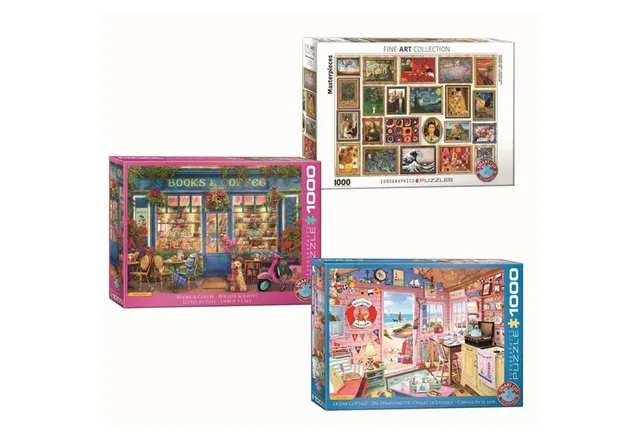 Puzzle Puzzle 3er-Pack (Books/FineArt/Ocean Cottage), 1000 Puzzleteile