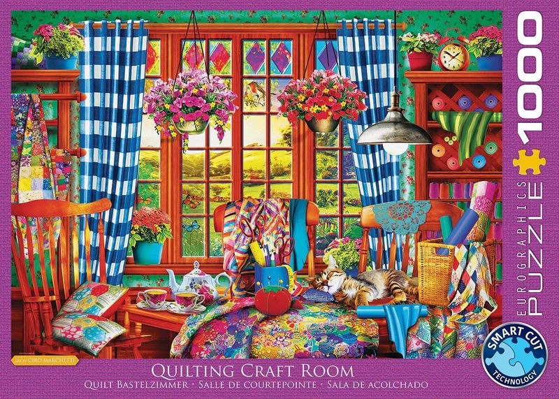 Quiltatelier [Quilting Craft Room] - 1000 stukjes 68×48cm (b×h) - Legpuzzel fra Eurographics, Flerfarvet-udgave – æske