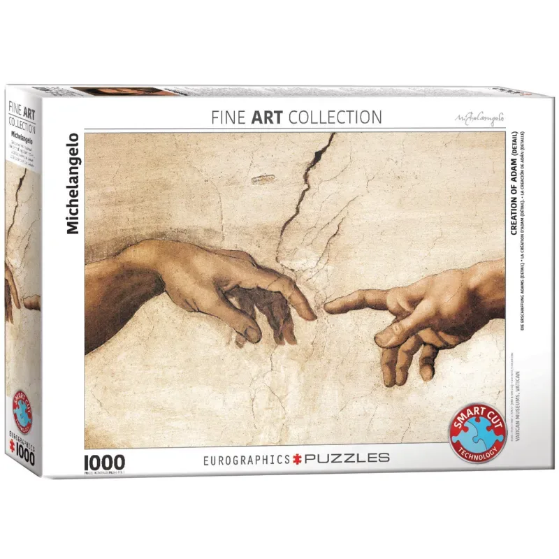 Schepping van Adam (detail Sixtijnse Kapel) - Michelangelo di Buonarotti - 1000 stukjes 68×48cm (b×h) - Fine Art Legpuzzel von Eurographics, Ausgabe Mehrfarbig – Schachtel 2 von 2