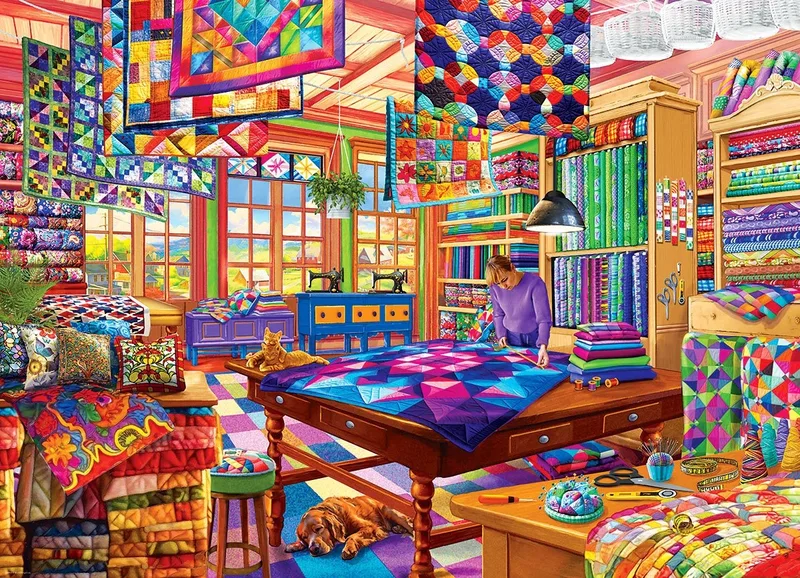 The Quilt Workshop - Bigelow Illustrations - 1000 stukjes 68×48cm (b×h) - Legpuzzel de Eurographics, édition Multicolore – boîte 1 sur 2