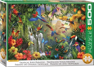 Tropische Vogelparadijs [Tropical Bird Paradise] - Sasha Carolina - 500 XL stukjes 68×48cm (b×h) - Familie Legpuzzel fra Eurographics, Flerfarvet-udgave – æske 1 af 2