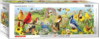Tuin Vogels [Garden Birds] - Greg Giordano - 1000 stukjes 96×32cm (b×h) - Panorama Legpuzzel fra Eurographics, Flerfarvet-udgave – æske 1 af 2