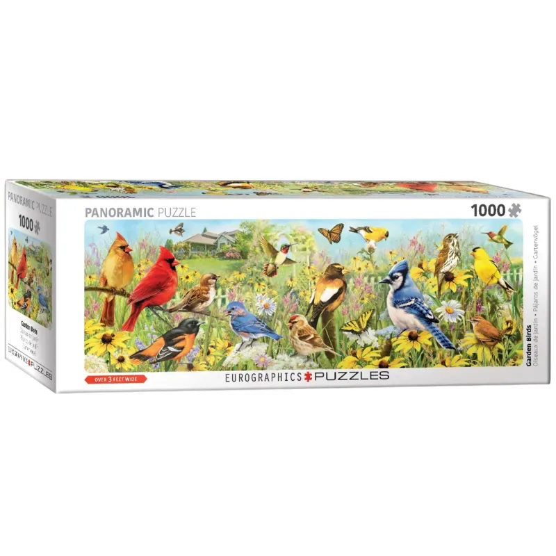 Tuin Vogels [Garden Birds] - Greg Giordano - 1000 stukjes 96×32cm (b×h) - Panorama Legpuzzel fra Eurographics, Flerfarvet-udgave – æske 2 af 2