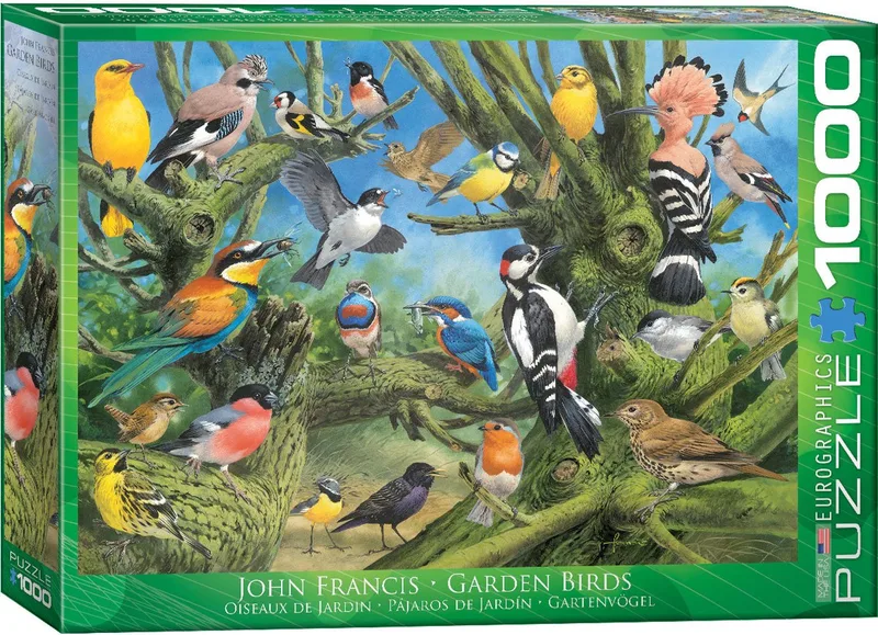 Tuin Vogels [Garden Birds] - John Fransis - 1000 stukjes 68×48cm (b×h) - Legpuzzel fra Eurographics, Flerfarvet-udgave – æske 1 af 2
