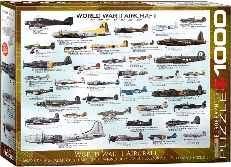 Tweede Wereldoorlog Vliegtuigen [WWII Aircraft] - 1000 stukjes 68×48cm (b×h) - Legpuzzel de Eurographics, édition Multicolore – boîte 1 sur 2
