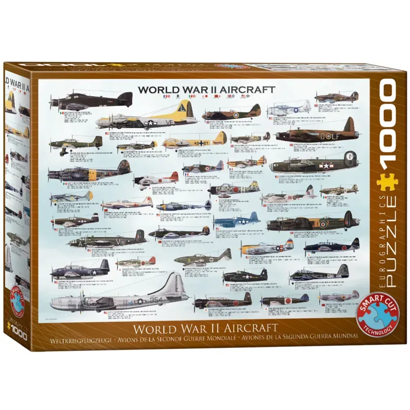 Tweede Wereldoorlog Vliegtuigen [WWII Aircraft] - 1000 stukjes 68×48cm (b×h) - Legpuzzel de Eurographics, édition Multicolore – boîte 2 sur 2
