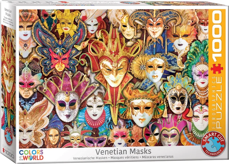 Venetiaanse Maskers [Venetian Masks] - 1000 stukjes 68×48cm (b×h) - Legpuzzel de Eurographics, édition Multi-coloured – boîte 1 sur 2
