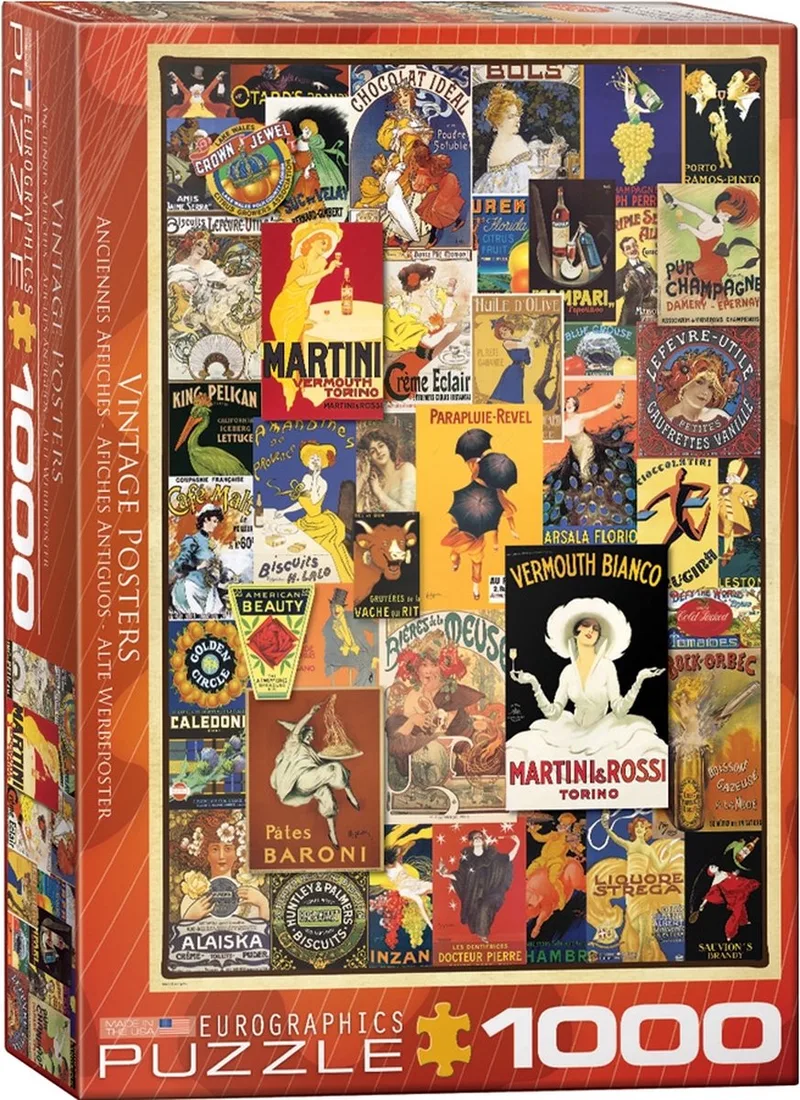 Vintage posters - 1000 stukjes 48×68cm (b×h) - Legpuzzel de Eurographics, édition Multicolore – boîte 1 sur 2