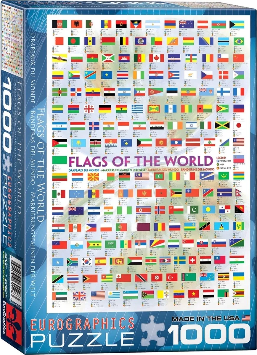 Vlaggen van de Wereled [Flags of the World] - 1000 stukjes 48×68cm (b×h) - Legpuzzel de Eurographics, édition Multicolore – boîte