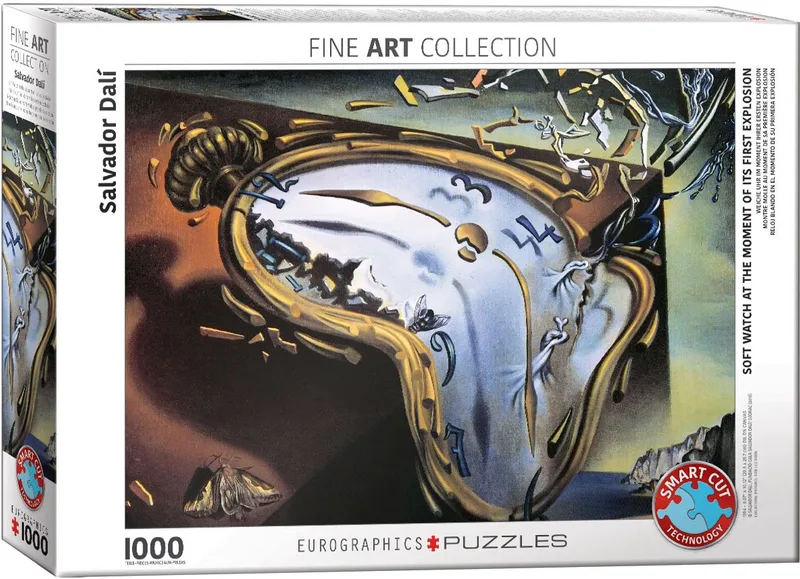 Zachte klok op het moment van zijn eerste explosie [montre molle au moment de sa première explosion] - Salvador Dali - 1000 stukjes 68×48cm (b×h) - Fine Art Legpuzzel de Eurographics, édition Multicolore – boîte