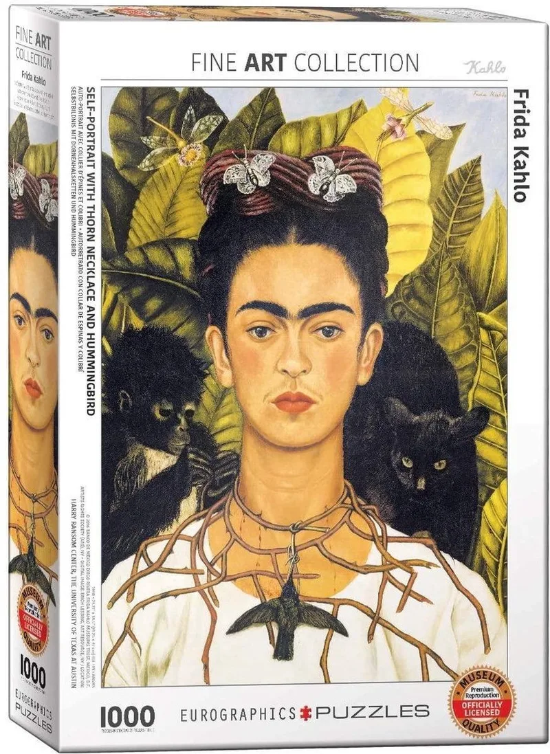 Zelfportret met Doornenketting [Autorretrato con collar de espinas] - Frida Kahlo - 1000 stukjes 48×68cm (b×h) - Fine Art Legpuzzel de Eurographics, édition Multicolore – boîte 1 sur 2