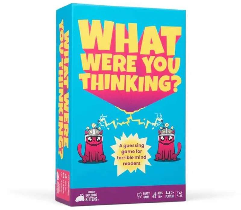 gezelschapsspel What Were You Thinking? partyspel. van Exploding Kittens – doos