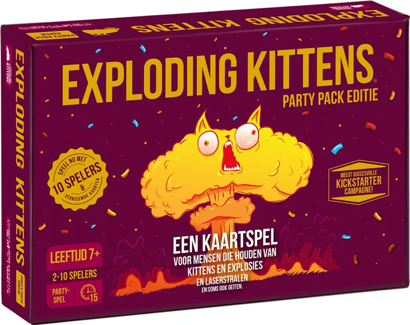 Party Pack – Nieuwe Editie – Nederlandstalig Kaartspel – Voor 2 tot 10 Spelers van Exploding Kittens – doos