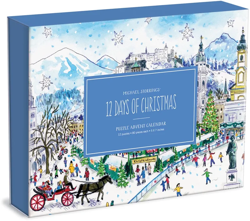 Michael Storrings 12 Days of Christmas Advent Puzzle Calendar from Galison, Multi-coloured edition – box