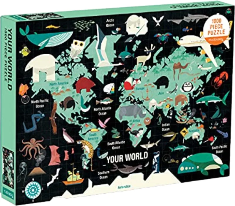 Puzzel 'World Map' (1000 stukjes) from Galison, Blue edition – box