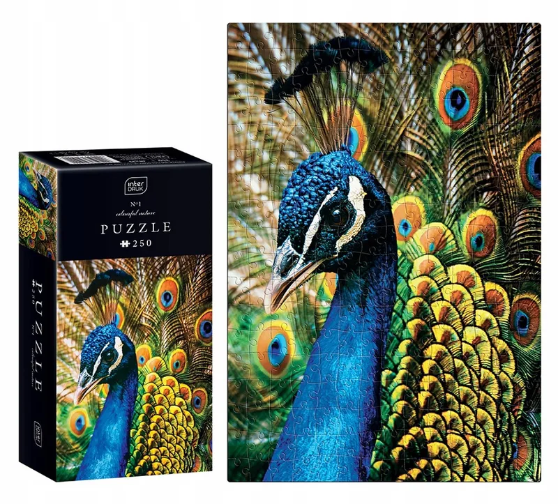 PUZZEL - Interdruk Puzzel 250 Stuk - Kleurrijke Natuur 1 Pauw from Geronimo Games, Multicolour edition – box