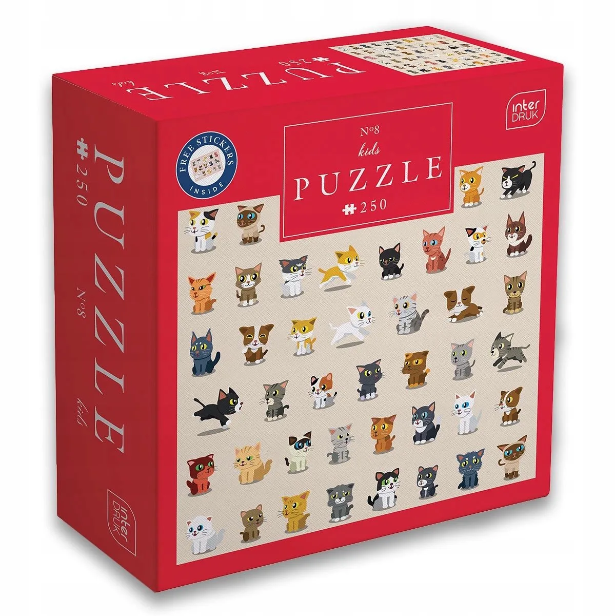 PUZZLE - 250 STUKJES - Interdruk Puzzel 8 Katten voor Kinderen VANAF 7 jaar oud van Geronimo Games, editie Meerkleurig – doos
