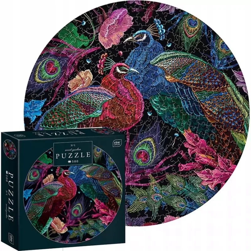 PUZZLE - 500 STUKJES - Interdruk Puzzel Kleuren van de Natuur, Rond Pauw von Geronimo Games, Ausgabe Multi-kleur – Schachtel
