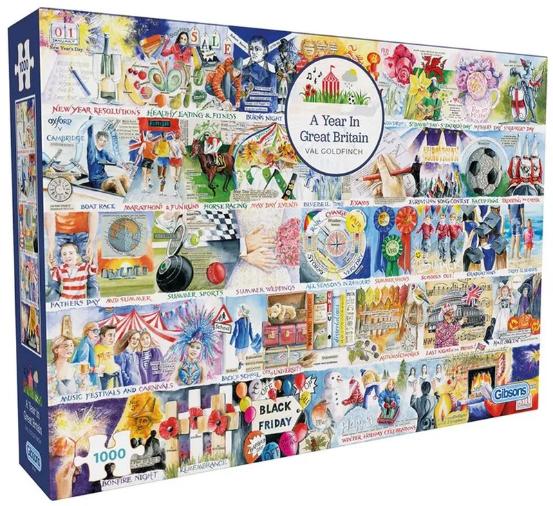 A Year in Great Britain (door Val Golfinch) - 1000 stukjes 68×49cm (b×h) - Legpuzzel voor volwassenen from Gibsons, Multicolour edition – box