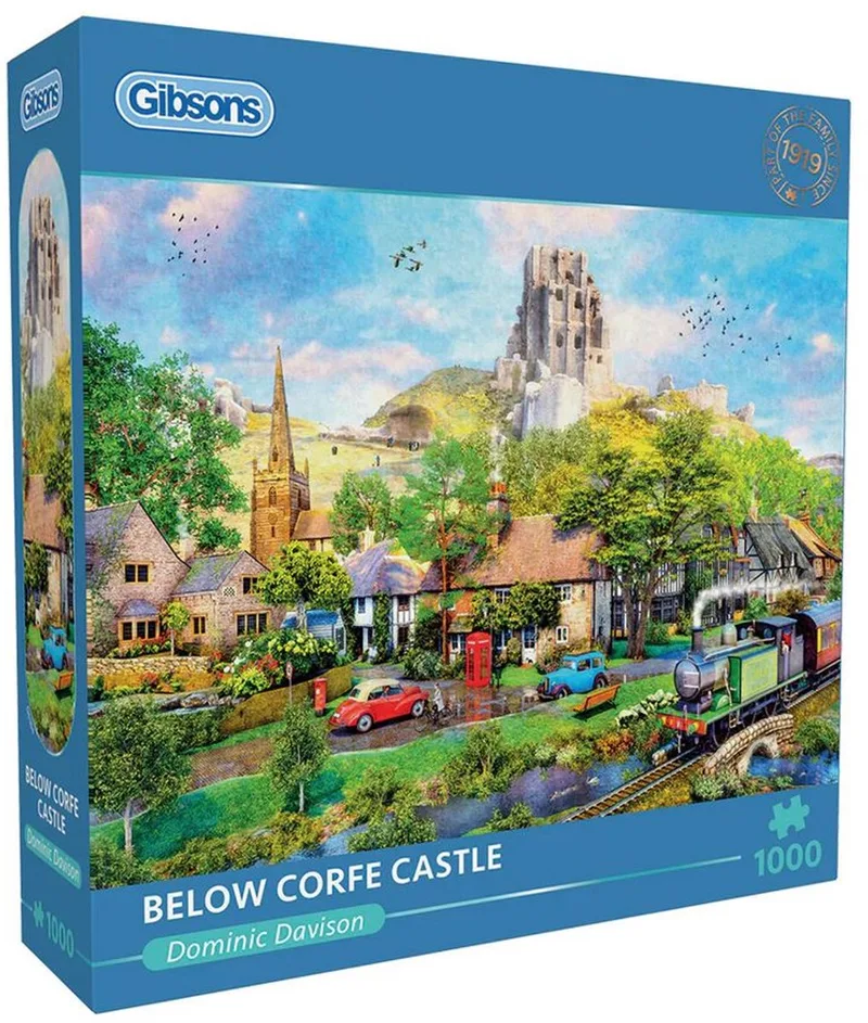Below Corfe Castle (door Dominic Davison) - 1000 stukjes 68×49cm (b×h) - Legpuzzel voor volwassenen fra Gibsons, Flerfarvet-udgave – æske