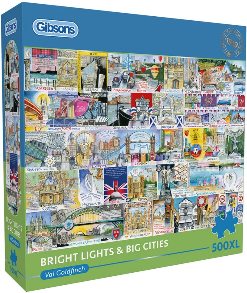Bright Lights & Big Cities (door Val Goldfinch) - 500XL stukjes 68×49cm (b×h) - Legpuzzel voor volwassenen from Gibsons, Multicolour edition – box