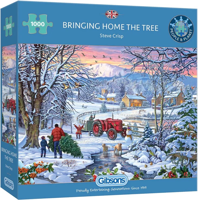Bringing Home the Tree (door Steve Crisp) - 1000 stukjes 68×49cm (b×h) - Legpuzzel voor volwassenen van Gibsons, editie Meerkleurig – doos